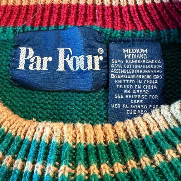 Vintage Par Four Golf Novelty Sweater Medium Ramie Knit 90s
